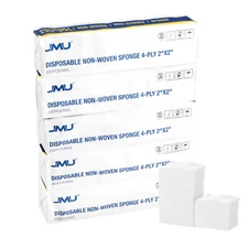 1000(5Bags) JMU Medical Non-Woven Sponge 4 Ply Cotton Soft Gauze Pad 2"X2"