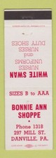 Matchbook Cover - Bonnie Ann Shoppe Danville PA White Swan Nurse Uniforms