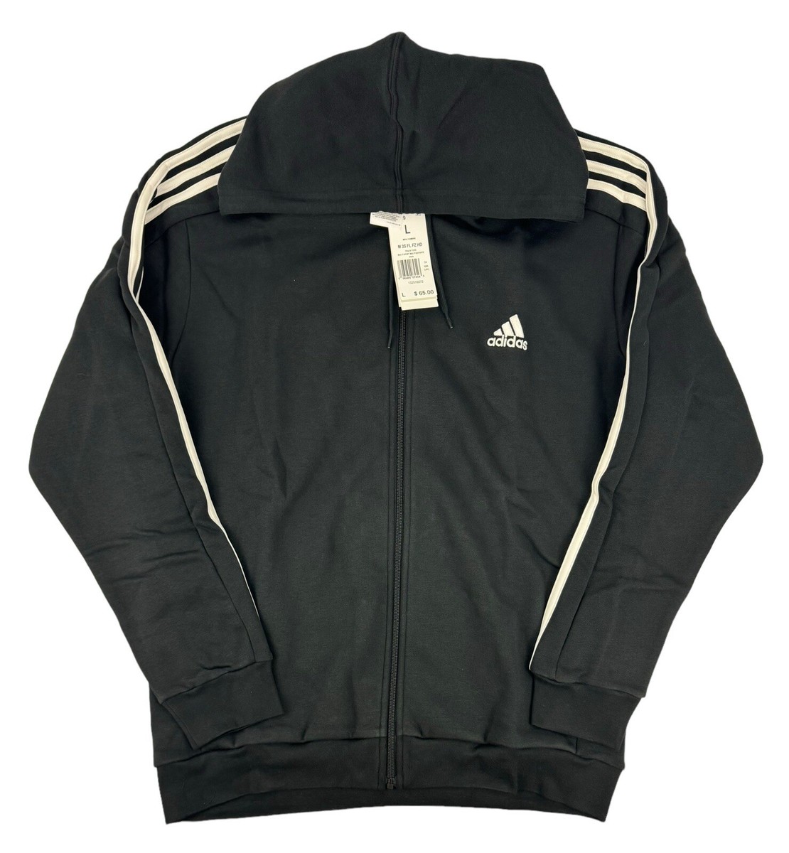 NEW adidas 3-Stripe Fleece Full Zip Hoodie Size XL Black