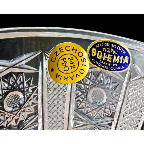 Barattolo in cristallo piombo vintage Boemia Cecoslovacchia tagliato a mano con coperchio etichetta originale - Foto 6 di 6