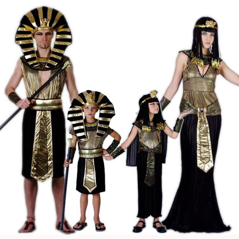 Disfraz de faraón egipcio Cleopatra negro dorado adulto niño disfraz familia