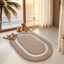 Oval Bathroom Rug, Absorbent Non Slip Bath Mat, Khaki, 20"x32"