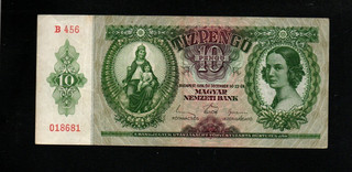 10 PENGO VERY FINE BANKNOTE FROM HUNGARY 1936 PICK 100