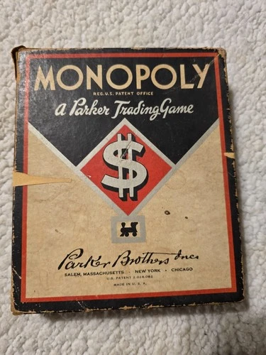 Vintage 1936 Parker Brothers Monopoly Game - No Board - Pieces Houses Money Etc