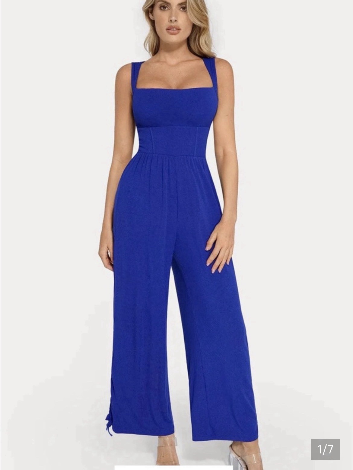 NWT: Popilush Shapewear Square-Neck Wide-Leg Jumpsuit in Bold Royal Blue Size S