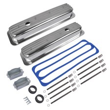 Finned Polished Center Bolt Valve Covers W Gasket For 5.0l 5.7l Sbc 350 450