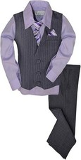 Johnnie Lene JL40 Pinstripe Boys Formal Dresswear Vest Set Gray / Lilac Size 4