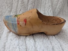 VTG Authentic Mini Dutch Holland Wooden Clog Shoe Natural Wood Windmill