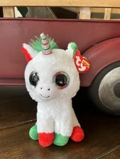 Ty Beanie Boo Christmas Plush, Candy Cane Unicorn, 6 In Stuffed animal, NWT