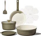 9pc Ceramic Cookware Set Detachable Handle Nonstick w/Accessories, Olive Green