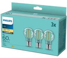 Philips LED E27 3-pack 7W=60W 806lm 2700K Warm White Clear Filament Brand New