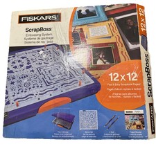New Fiskars 12x12 ScrapBoss Embossing System . Tray, Stencil Set, Styli, Booklet