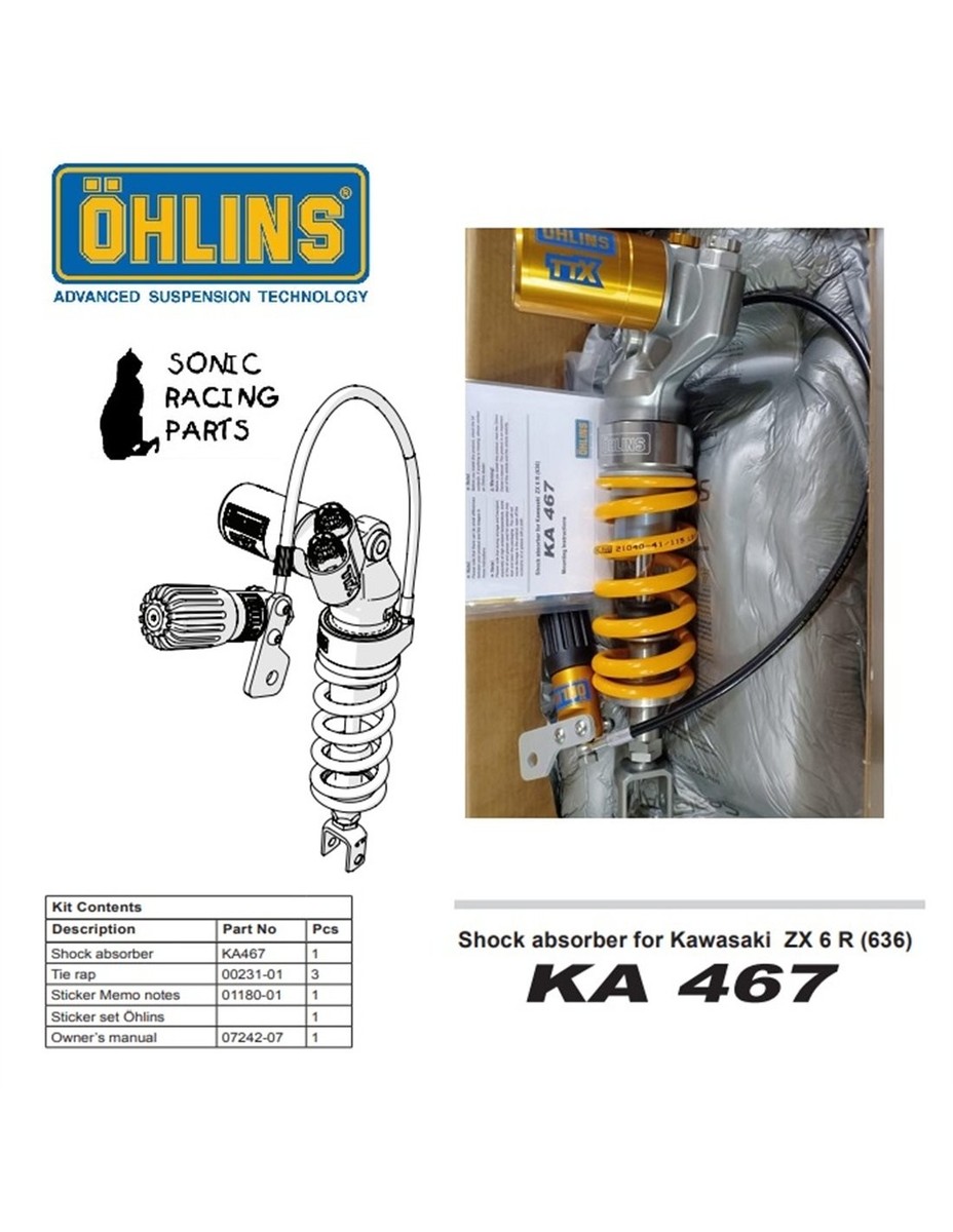 Kawasaki ZX 6r (636) 2013 OHLINS Shock Absorber TTX GP KA 467 for