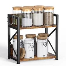 Spice-Rack-Organizer-Shelf for Kitchen Counter 2 Tiers Coffee Bar Station Org...