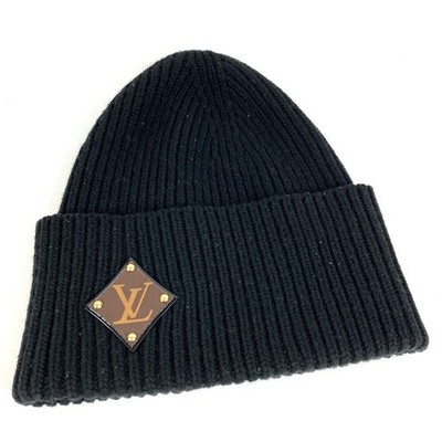 LOUIS VUITTON Knit Beanie LV M76706 Wool Noir Black Monogram Herren Damen