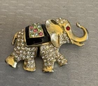 Elephant Brooch Signed Giovanni Rhinestone Enamel Vintage Costume Jewelry 2”