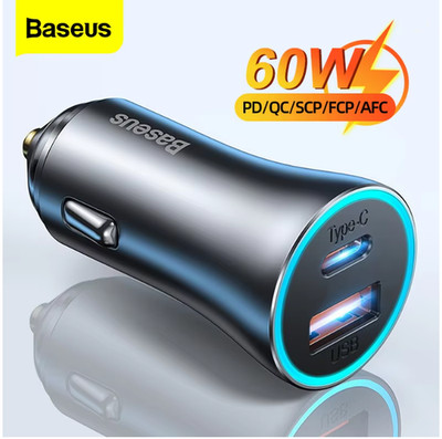 60W Metal USB Type C Auto-Ladegerät mit SCP AFC QC 4.0 PD 27W für iPhone 17 16