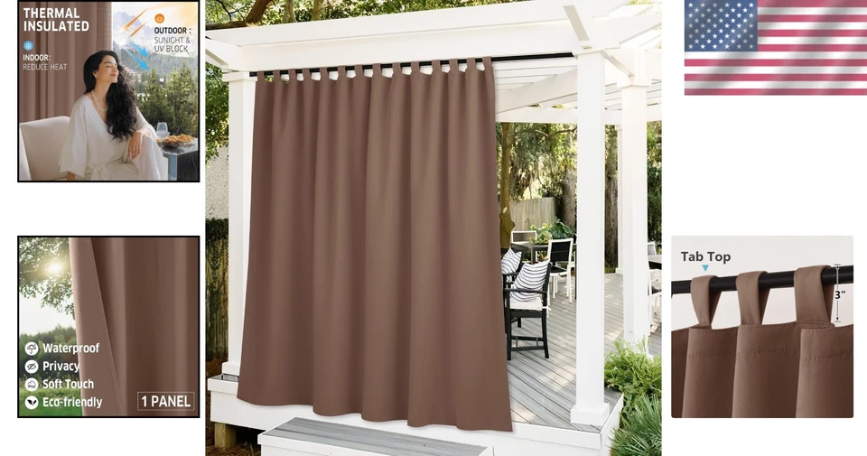 Privacy Screen Porch Curtains - 100" Wide x 108" Long, Mocha - Image 2 of 4