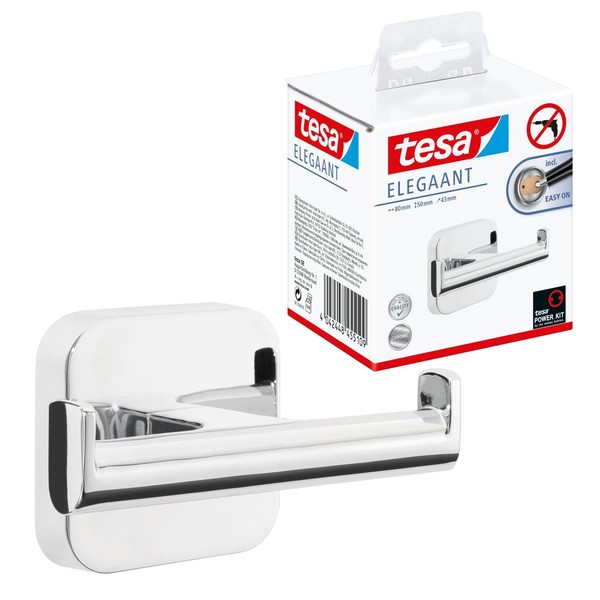 tesa Elegant Doppel-Handtuchhaken Verchromt Wandbefestigung Ohne Bohren-image