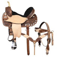 17 In HILASON Western Horse Flex Tree Trail Barrel American Leather Saddle 