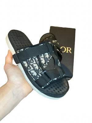 Christian Dior Alpha Slides / Sandals, Oblique (Black) - Men US Size 10