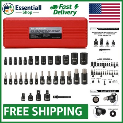 Durable 32-Piece Torx Socket Set with Adapters: T8-T70 & E4-E24, Black Phosphate
