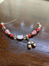 Hello Kitty Silver  Pink Red Charm Bracelet W/Bells 8 Inches NWOT
