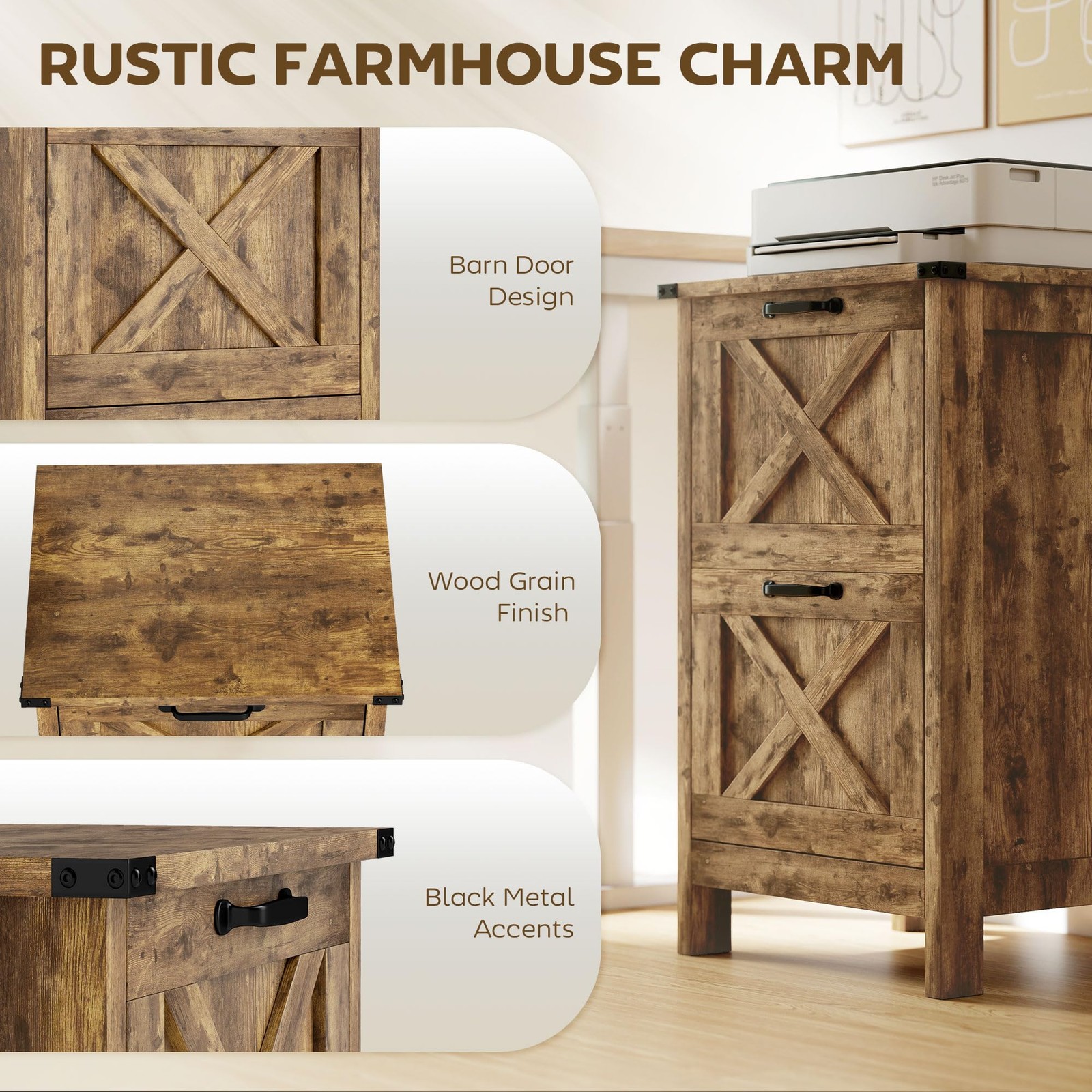 2 Drawer Vertical File Cabinet with Silent Slides Rustic Farmhouse Filing Barn