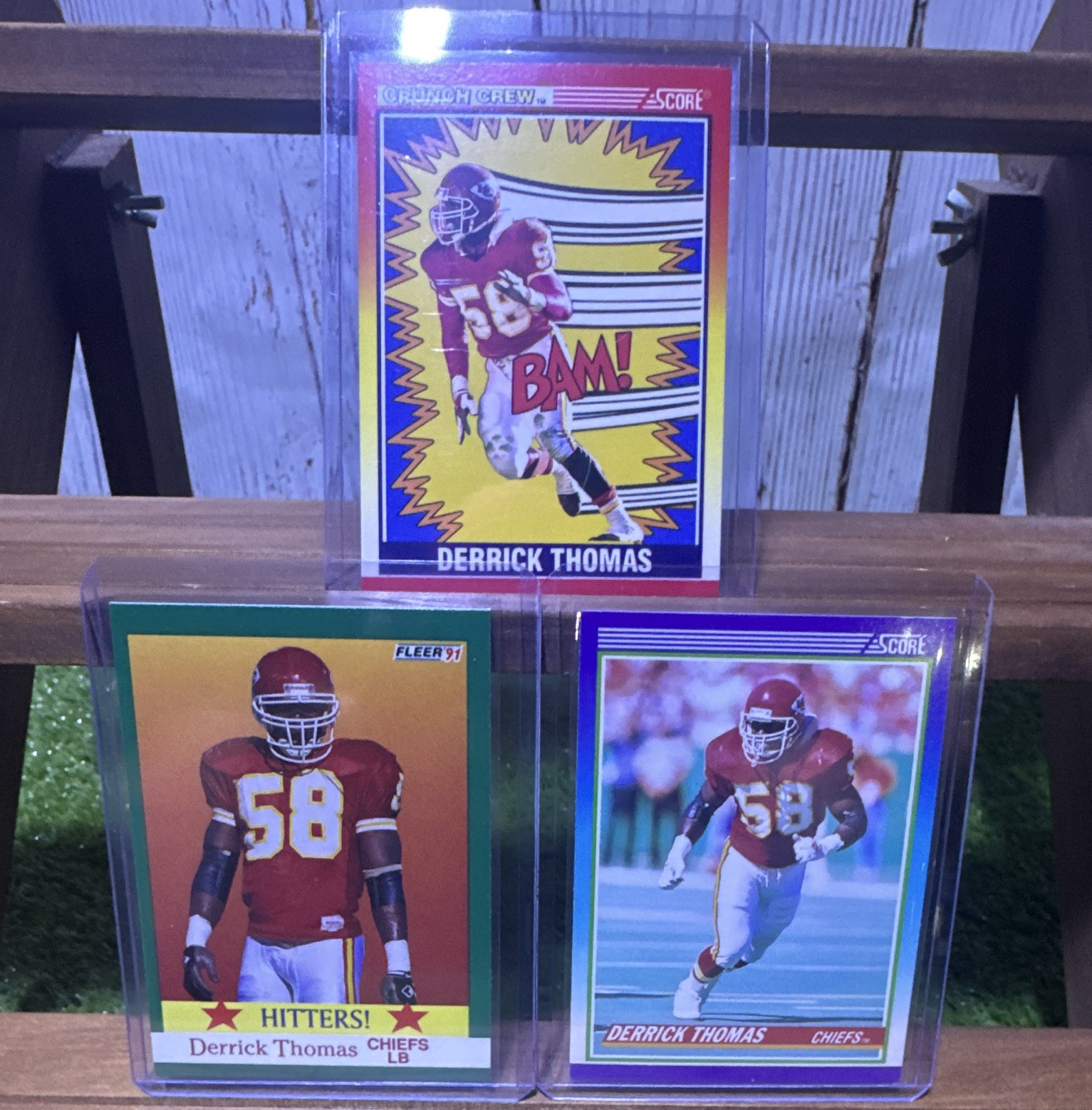 Derrick Thomas 3 Card Lot - ‘90 Score 2x, ‘91 Fleer - Chiefs HOF