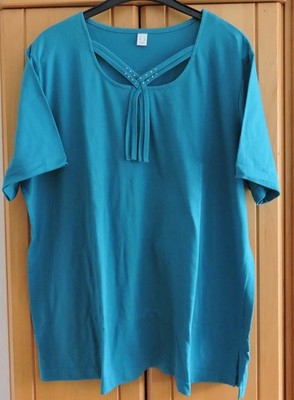 Edles Shirt  mit Bändchen und Ziersteinchen Kurzarm  Gr. 52 petrol