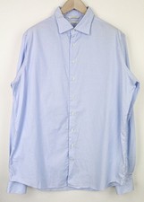 SUITSUPPLY Men's Shirt 45L/17 3/4L Slim Blue Striped Pure Cotton Long Sleeve