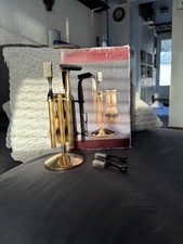 Vintage Brass 4 Piece Shaving Set - Razor Brush toothbrush  Stand brass finish