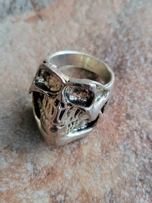 Men's Silver Tone Skull Theme Band Ring -  Read Description