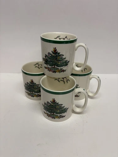 Vintage Spode TOM & JERRY Christmas Tree 8oz Coffee Tea Mug Cup Set Of 4