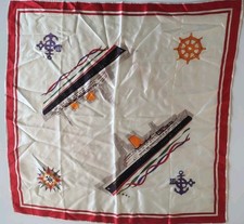 Silk Scarf Nautical Ship Boat Germany Vintage