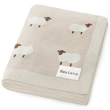 Baby Swaddle Blanket - 100 Luxury Cotton Knit Soft Cozy 01 - Sheep - Khaki