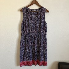 Talbots Dress 14 Petite 14P Blue Red Paisley Knee Length Sleeveless Cocktail