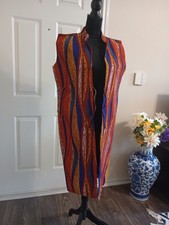 African Ankara Sleeveless Midi Kimono Size Large with pockets