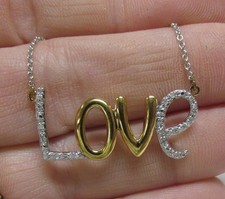 Diamond LOVE Sterling Silver Pendant w/ 16" Sterling Silver Chain 4.2g  9-G678