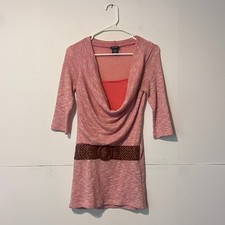 Vintage Rue21 Womens Cowl Neck Top Size S Light Red 2Fer Belted Made In USA