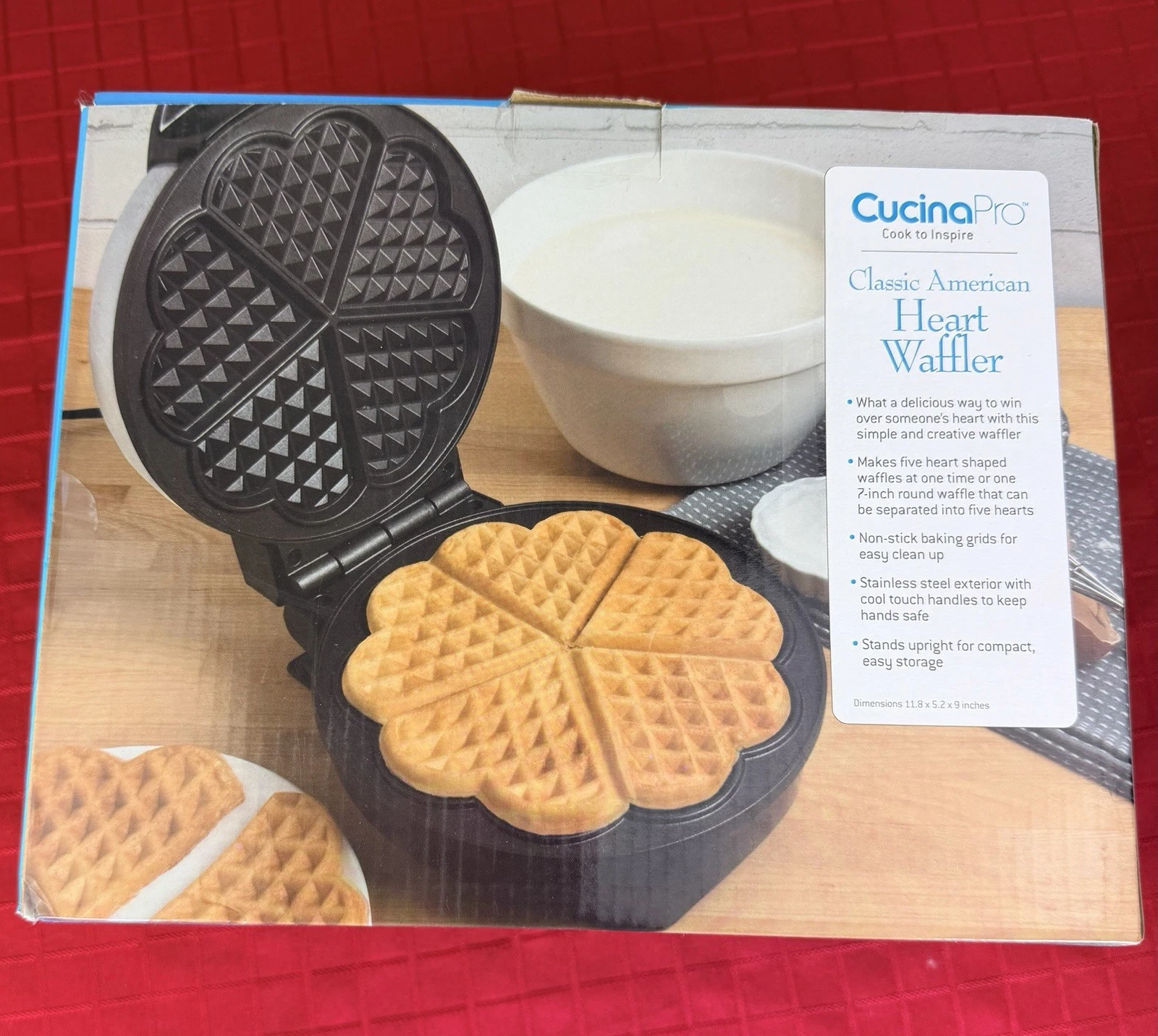 CucinaPro Classic American Heart Waffler Maker Makes 5 Heart Shaped Waffles NEW