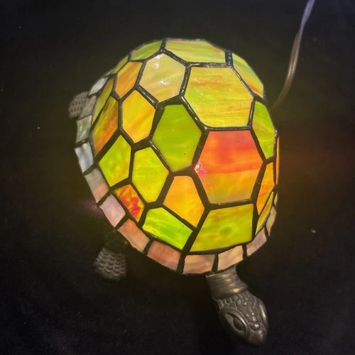 VTG Tiffany Style Turtle Tortoise Stained Glass Table Night Light Lamp Works!