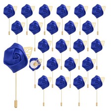 24pcs Bright Blue Rose Boutonnieres Pins for Formal Party
