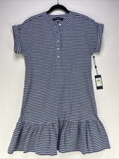 Tommy Hilfiger Womens Size 4 Blue White Striped Dress Ruffle Hem Cap Sleeve