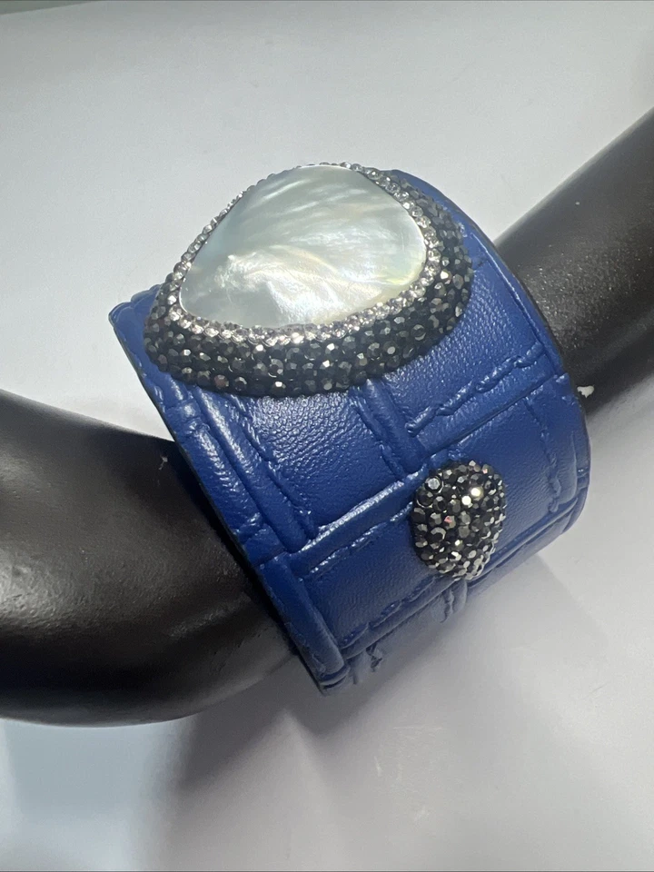 Bracelete de pedra semipreciosa pérola larga ajustável azul - Imagem 2 de 4