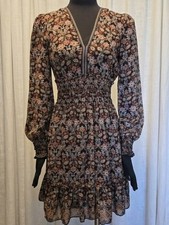 Max Studio Black Floral Smocked Waist Long Sl...