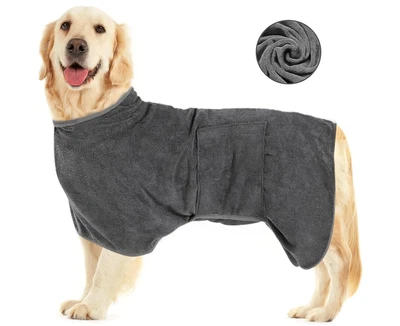 AMAZEFUN Hundebademantel Haustiermantel Bademantel Mikrofaser Hunde grau weich Gr L