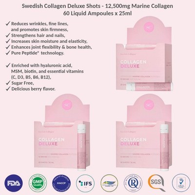 Swedish Collagen Deluxe Shots Flüssigkeit 12.500 mg Meereskollagen 60 Ampullen