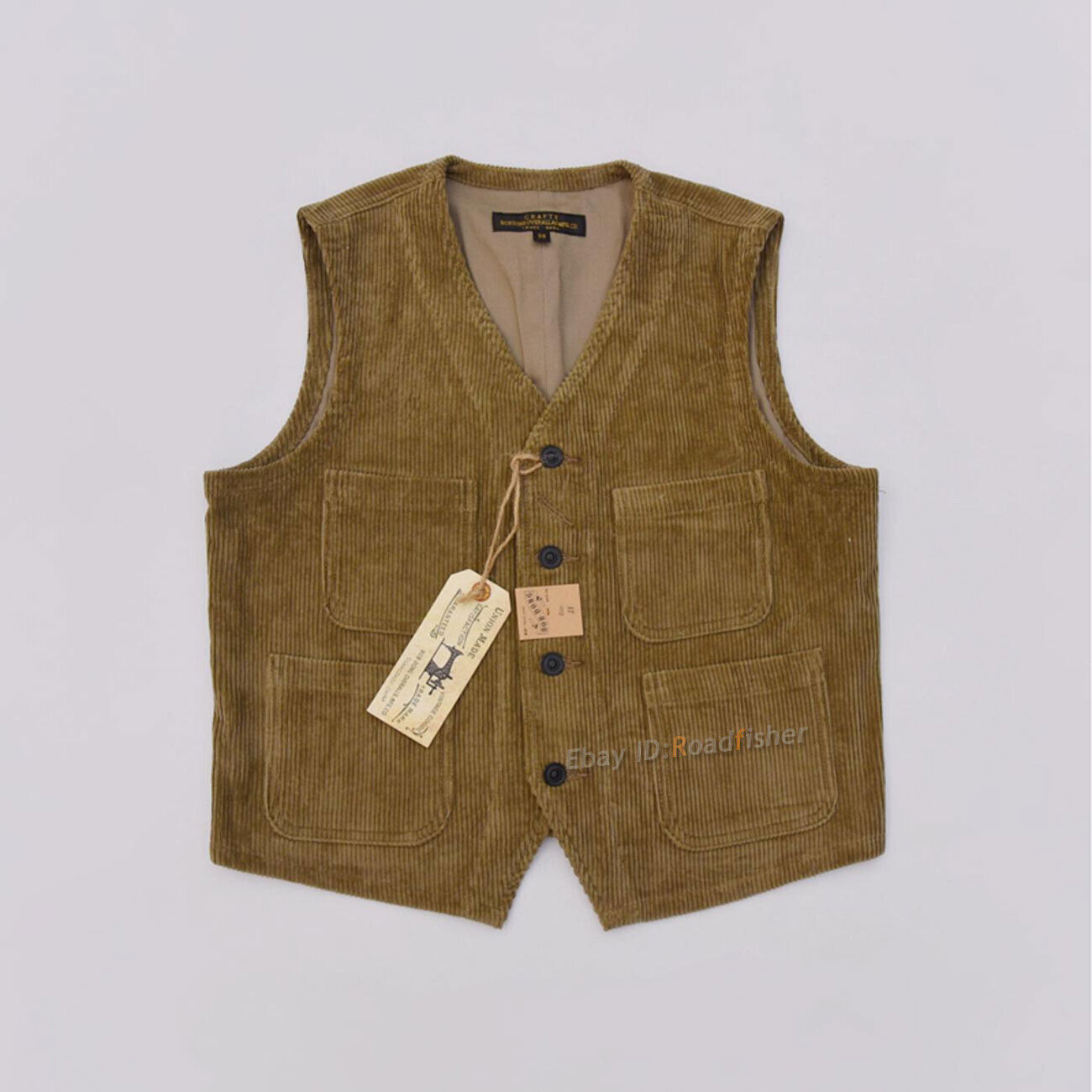 BOB DONG Lot: 20411 Corduroy Men Women's Work Vest Waistcoat Thick Casual  Tops