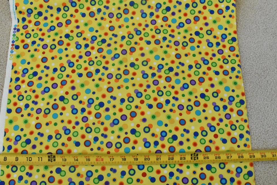 29" Long, Bright Colorful Dots on Bright-Yellow Cotton, Blank Quilting, B1450 - Image 3 of 4